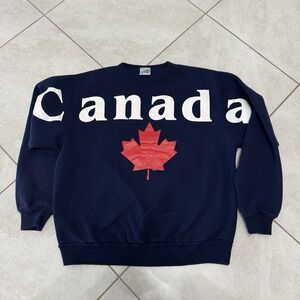 Vintage Canada Sweatshirt Mens XL Blue Crewneck Spell Out Maple Leaf Fleece 90s